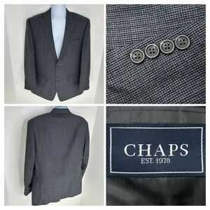 Chaps 100% Wool Gray Check‎ Blazer Suit Coat Jacket Size 42R Business Classic